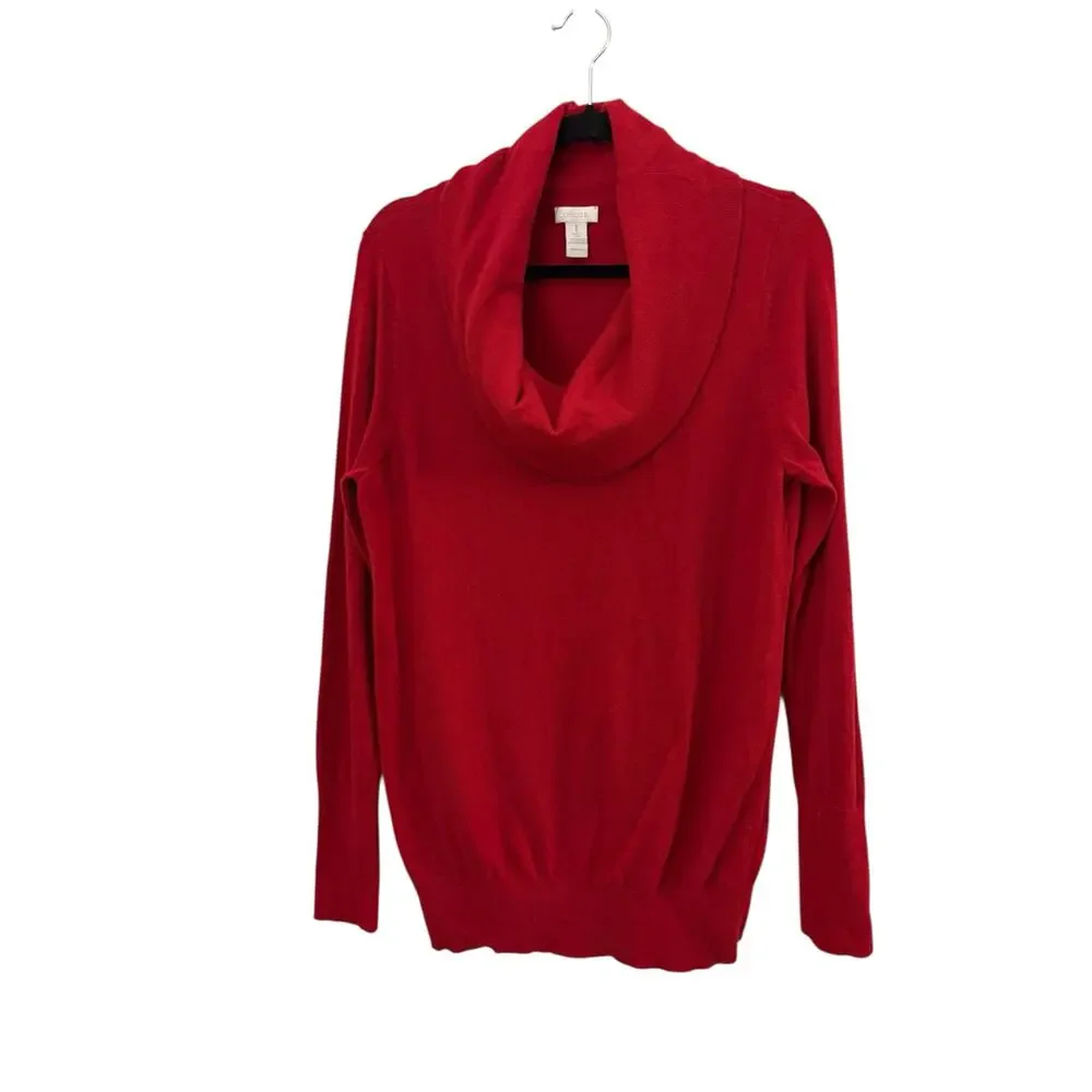Chicos Cowl Neck Knit Sweater Medium Cotton Rabbit Hair Blend Red Long Line 8